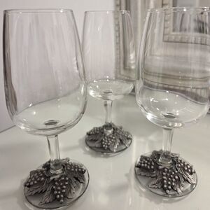 Set Of 3 Vintage Arc France Stemmed Pewter Wine Glasses